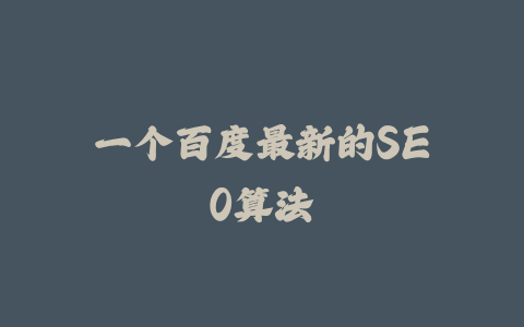 一个百度最新的SEO算法_皮站网